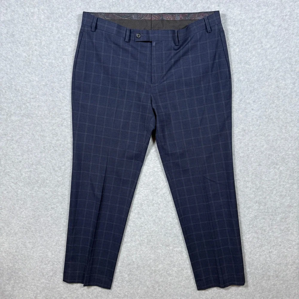 Lauren Ralph Lauren Mens Navy Blue Windowpane Plaid Dress Pants 36x29 Fits 36x27